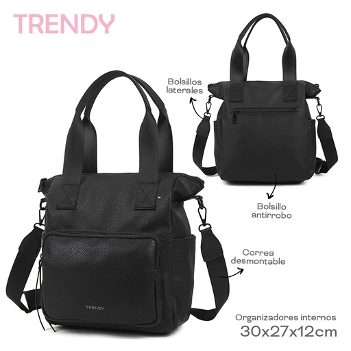 [22370] Cartera Bolso - Simil Cuero - Trendy Black